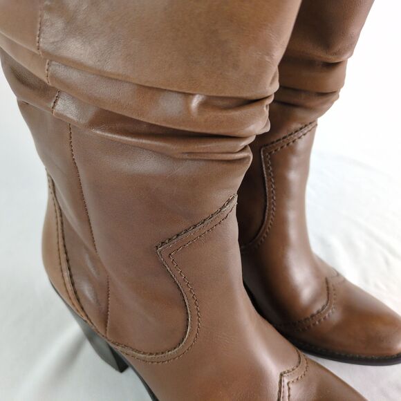 BCBGeneration Women's 8B Brown Leather Slouch Western Boots Mid-Calf 3" Heel - Picture 5 of 9